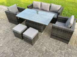 Fimous Rattan Garden Furniture Set Arm Chairs Rising Table Lounge Sofa Set With Small Foostools Dark Grey Mixed - thumbnail 2