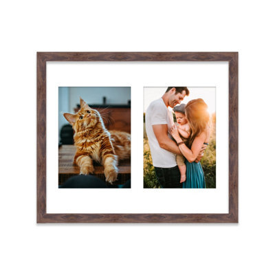 12X10 Inch 2 Opening Photo Collage Frame, Display Two 7X5 Inch Photos, Multi Aperture Family Picture Frame, Walnut - image 1