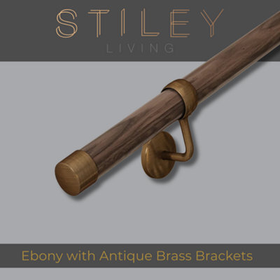 Stiley Living Solid Ebony Stair Handrail Kit, Internal Wooden Banister Rail, Wall Mounted With Brackets & Fixings, Easy Fit, 1.2M - image 1