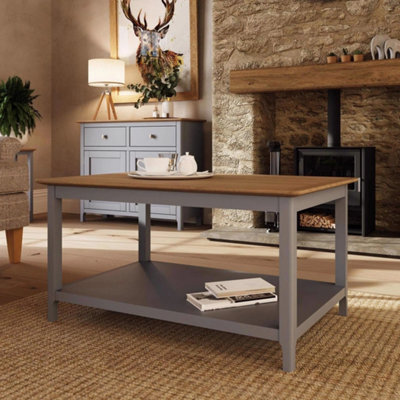 Grey Coffee Table Oak Veneer Top With Storage Shelf Living Room Unit - image 1