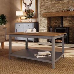 Grey Coffee Table Oak Veneer Top With Storage Shelf Living Room Unit - thumbnail 1