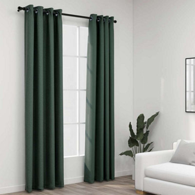 Berkfield Linen-Look Blackout Curtains With Grommets 2Pcs Green 140X225Cm - image 1