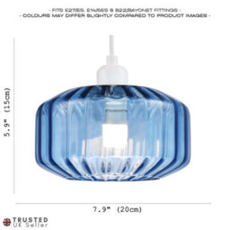 Happy Homewares Modern Midnight Blue Ribbed Glass Non Electric Pendant Shade With Flat Style - thumbnail 6