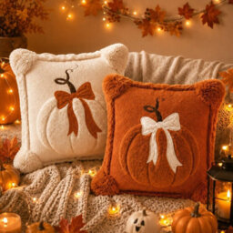 Amorly 2Pack 45Cm Embroidered Pumpkin Cushion Covers,soft Fluffy Faux Fur Pillowcases,no Pillow Inserts,autumn Halloween Indoor Decor - thumbnail 2