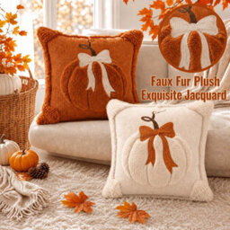 Amorly 2Pack 45Cm Embroidered Pumpkin Cushion Covers,soft Fluffy Faux Fur Pillowcases,no Pillow Inserts,autumn Halloween Indoor Decor - thumbnail 5