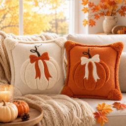Amorly 2Pack 45Cm Embroidered Pumpkin Cushion Covers,soft Fluffy Faux Fur Pillowcases,no Pillow Inserts,autumn Halloween Indoor Decor - thumbnail 4