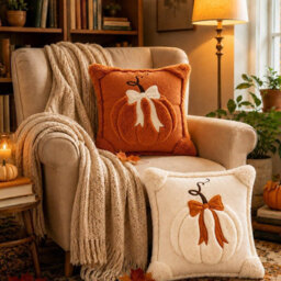 Amorly 2Pack 45Cm Embroidered Pumpkin Cushion Covers,soft Fluffy Faux Fur Pillowcases,no Pillow Inserts,autumn Halloween Indoor Decor - thumbnail 6