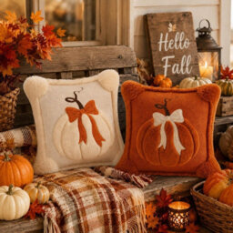 Amorly 2Pack 45Cm Embroidered Pumpkin Cushion Covers,soft Fluffy Faux Fur Pillowcases,no Pillow Inserts,autumn Halloween Indoor Decor - thumbnail 8