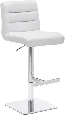 Lamboro Luscious Deluxe Real Leather Breakfast Bar Stool, Chrome Footrest, Adjustable Swivel Gas Lift, Home Bar & Kitchen Barstool, White - image 1
