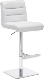 Lamboro Luscious Deluxe Real Leather Breakfast Bar Stool, Chrome Footrest, Adjustable Swivel Gas Lift, Home Bar & Kitchen Barstool, White - thumbnail 1