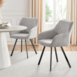 Furniturebox Set Of 2 Dining Chairs - Falun Modern Dining Chairs - Grey Fabric Black Leg Dining Chairs - Kitchen Dining Room Chairs - thumbnail 1
