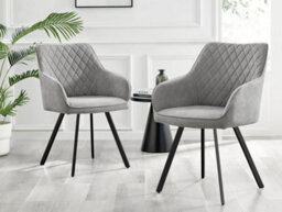 Furniturebox Set Of 2 Dining Chairs - Falun Modern Dining Chairs - Grey Fabric Black Leg Dining Chairs - Kitchen Dining Room Chairs - thumbnail 2