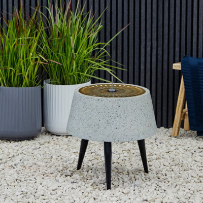 Ivyline Solis Water Feature On Black Legs With Light Display In Terrazzo And Brass - image 1