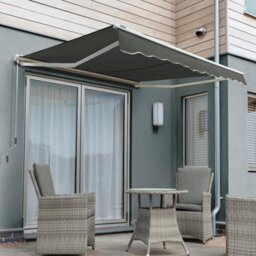 Primrose Awnings 3.5M X 2.5M Retractable Manual Half Cassette Charcoal Awning Outdoor Patio Canopy - thumbnail 1