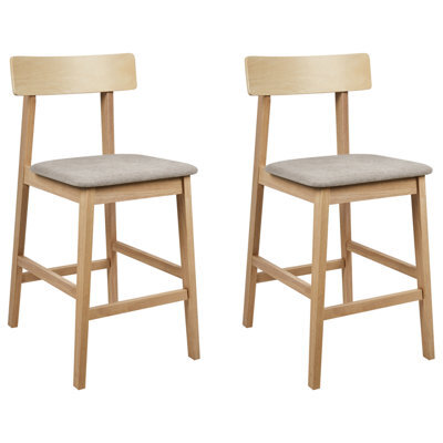 Beliani Set Of 2 Bar Chairs Isanti Wood Light Brown/ Taupe - image 1