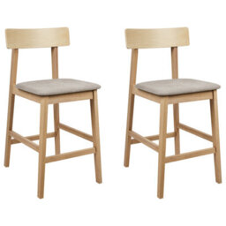 Beliani Set Of 2 Bar Chairs Isanti Wood Light Brown/ Taupe - thumbnail 1