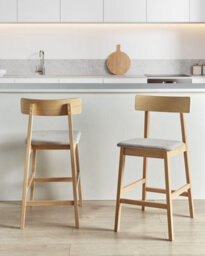 Beliani Set Of 2 Bar Chairs Isanti Wood Light Brown/ Taupe - thumbnail 2