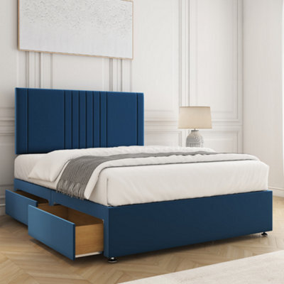 Bsspoke Monaco Divan Bed Set Blue Plush Velvet With 24Inch Headboard & 4 Drawers Mattress In 4Ft6 4Ft 5Ft 6Ft - image 1