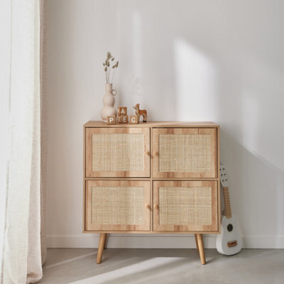 Sweeek - Children's 4-Door Chest Of Drawers With Wood Effect Boheme Kids Natural 80X30X80 Cm - image 1