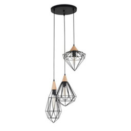 Luminosa Lighting Luminosa Industrial And Retro Hanging Pendant Black 1 Light With Cage Shade, E27 - thumbnail 2