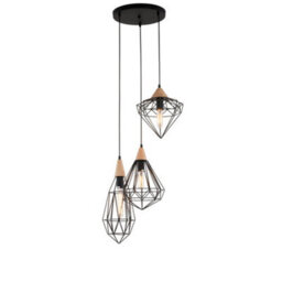 Luminosa Lighting Luminosa Industrial And Retro Hanging Pendant Black 1 Light With Cage Shade, E27 - thumbnail 3