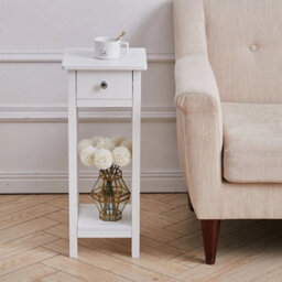 White Narrow Bedside Table Slim Side Table Tall Nightstand End Table With Drawer Shelf - thumbnail 6