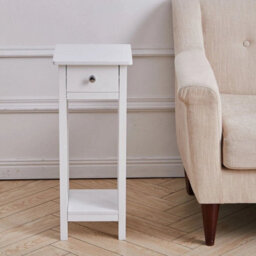 White Narrow Bedside Table Slim Side Table Tall Nightstand End Table With Drawer Shelf - thumbnail 5