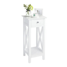 White Narrow Bedside Table Slim Side Table Tall Nightstand End Table With Drawer Shelf - thumbnail 1