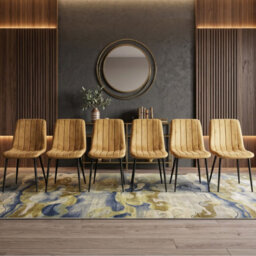 Oira Homes Brown Velvet Dining Chairs Set Of 6 Modern 6 Brown Kursi Chair Set Dining Room Furniture - thumbnail 2