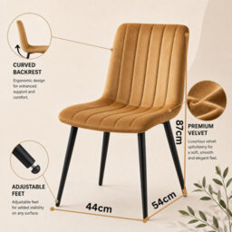 Oira Homes Brown Velvet Dining Chairs Set Of 6 Modern 6 Brown Kursi Chair Set Dining Room Furniture - thumbnail 4