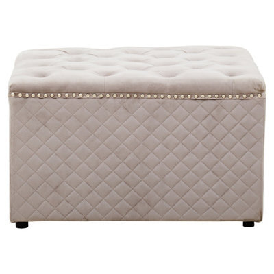 Premier Housewares Interiors By Premier Square Mink Velvet Ottoman, Button Tufted Upholstery With Stud Detailing, Plush Padded Seat With Side Tufting - image 1