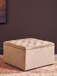 Premier Housewares Interiors By Premier Square Mink Velvet Ottoman, Button Tufted Upholstery With Stud Detailing, Plush Padded Seat With Side Tufting - thumbnail 3