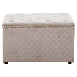 Premier Housewares Interiors By Premier Square Mink Velvet Ottoman, Button Tufted Upholstery With Stud Detailing, Plush Padded Seat With Side Tufting - thumbnail 1