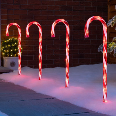 Christow Candy Cane Lights Large Led Christmas Pathway Decorations Mains X 4 - Red - image 1