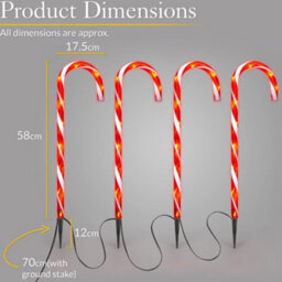 Christow Candy Cane Lights Large Led Christmas Pathway Decorations Mains X 4 - Red - thumbnail 6