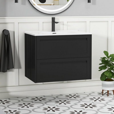 Royal Bathrooms Elmore 700mm Traditional Wall Hung 2 Drawer Bathroom Vanity Unit With Ceramic Basin Sink - Matt Nocturne Black - image 1