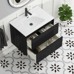 Royal Bathrooms Elmore 700mm Traditional Wall Hung 2 Drawer Bathroom Vanity Unit With Ceramic Basin Sink - Matt Nocturne Black - thumbnail 5
