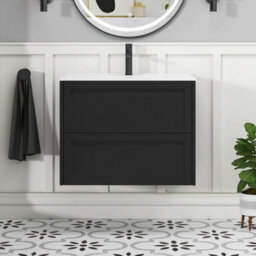 Royal Bathrooms Elmore 700mm Traditional Wall Hung 2 Drawer Bathroom Vanity Unit With Ceramic Basin Sink - Matt Nocturne Black - thumbnail 3