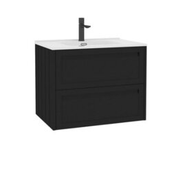 Royal Bathrooms Elmore 700mm Traditional Wall Hung 2 Drawer Bathroom Vanity Unit With Ceramic Basin Sink - Matt Nocturne Black - thumbnail 6