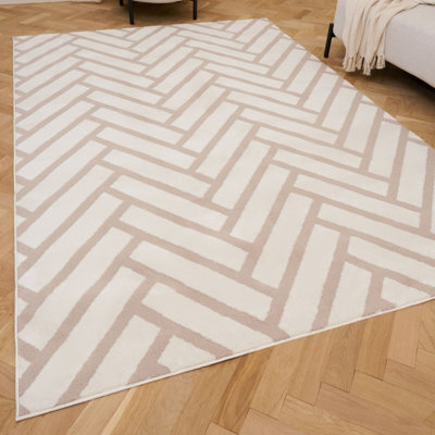The Rugs Loft Beige And Ivory Herringbone Living Room Area Rug And Runners Soft Pile - image 1