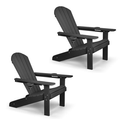 Vonhaus Black Adirondack Garden Chair Set 2, Reclining Slatted Weather Resistant Hdpe Outdoor Armchair For Patio, Westport - image 1