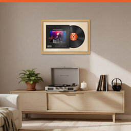 "AK Frames 25X17"" Country Pine Modern Vinyl Record Frame With Ivory Mount For 12 Inch Lp Cover & Disc - Overlapped Design" - thumbnail 8