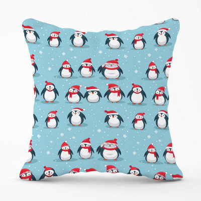Warren Reed Designer Adorable Santa Penguins Outdoor Cushion 45Cm X 45Cm - image 1