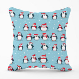 Warren Reed Designer Adorable Santa Penguins Outdoor Cushion 45Cm X 45Cm - thumbnail 1