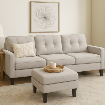 SquareBoxx Serena Beige Grey 3-Seater Sofa  Corner Design With Chaise & Ottoman Option - image 1