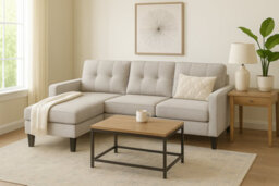 SquareBoxx Serena Beige Grey 3-Seater Sofa  Corner Design With Chaise & Ottoman Option - thumbnail 3