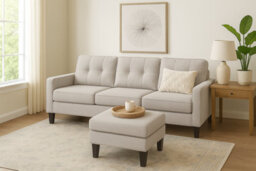 SquareBoxx Serena Beige Grey 3-Seater Sofa  Corner Design With Chaise & Ottoman Option - thumbnail 2
