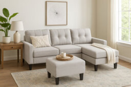 SquareBoxx Serena Beige Grey 3-Seater Sofa  Corner Design With Chaise & Ottoman Option - thumbnail 5