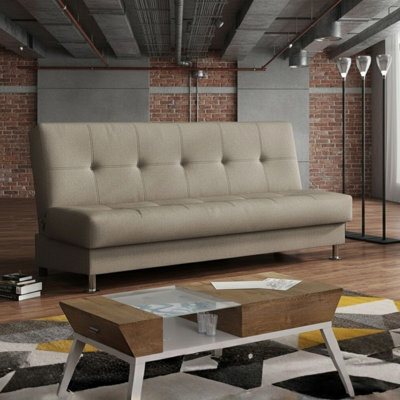 Enduro Iii Sofa Bed 193 Cm With Click Clack Mechanism Storage Comfortable Fold Out Couch With Wooden Frame Beige - image 1