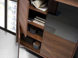 Angel Cerda Elegant Tall Sideboard With Mirror Effect Black Glass And Walnut Finish - thumbnail 4